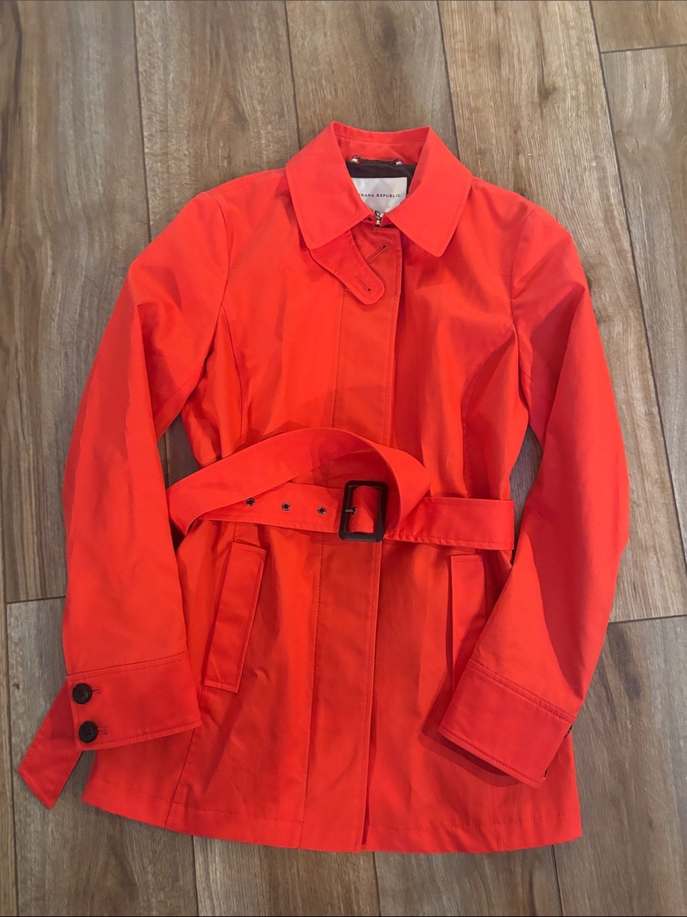 Banana Republic Vibrant Coral Red Belted Trench Coat - Size Small